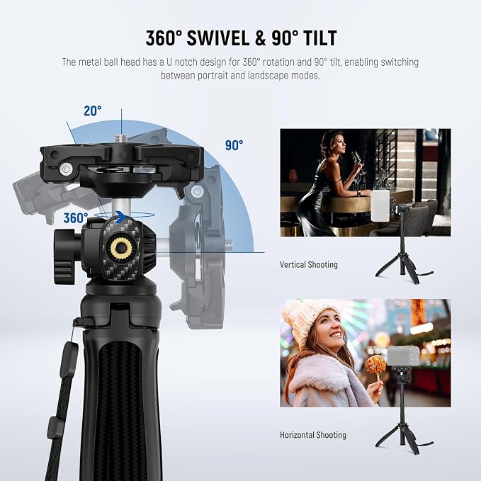 NEEWER TP38 Phone Camera Tripod, 15" Extendable Selfie Stick Metal Stand | Phone Holder, Action Camera Adapter, Compatible with Hero 13 12 11 10 9, 360° Ball Head Travel Tripod for Vlogging - Image 3