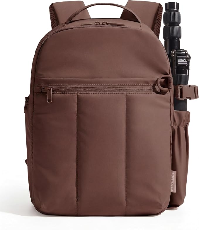BAGSMART Camera Backpack for Women with Laptop Compartment, Coffee Brown | Puffy Camera Bags for Photographers, DSLR/SLR/Mirrorless Photography Camera Case, Water-resistant Travel Backpack by BAGSMART