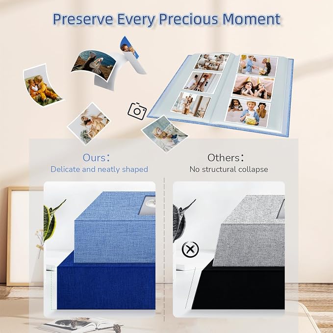 Popotop Photo Album 4x6-300 Photos Linen Cover Photo Books with 300 Horizontal Pockets,Slip-in Picture Albums for Family Wedding Anniversary Baby Vacation Pictures - Image 5