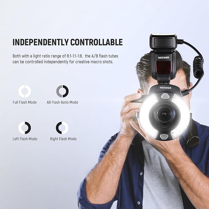 NEEWER RF1-N Marco Ring Flash Light Compatible with Nikon Camera, 76Ws GN15 5600K TTL Lighting 1-1/128 Output Front/Rear Curtain Sync Color Gels, Lens Adapter Rings for Macro Photography Studio Photo - Image 4