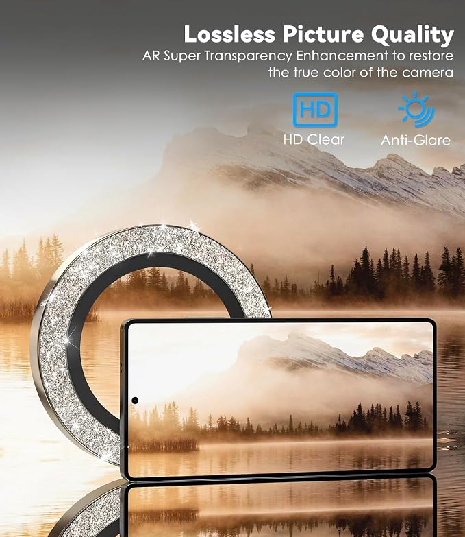 CloudValley for Samsung Galaxy S25 Ultra Camera Lens Protector Bling | 9H Tempered Glass + Aluminum Alloy Lens Protective [Glitter Decoration] Ultra-HD Camera Cover,Glitter Titanium Gray - Image 5