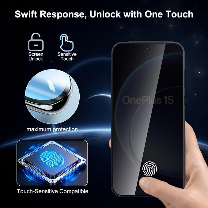 2 Pack for OnePlus 15 Privacy Screen Protector, 2 Pack Camera Protector, Fingerprint Compatible, Anti Spy, 9H Hardness Glass for OnePlus 15 5G - Image 2