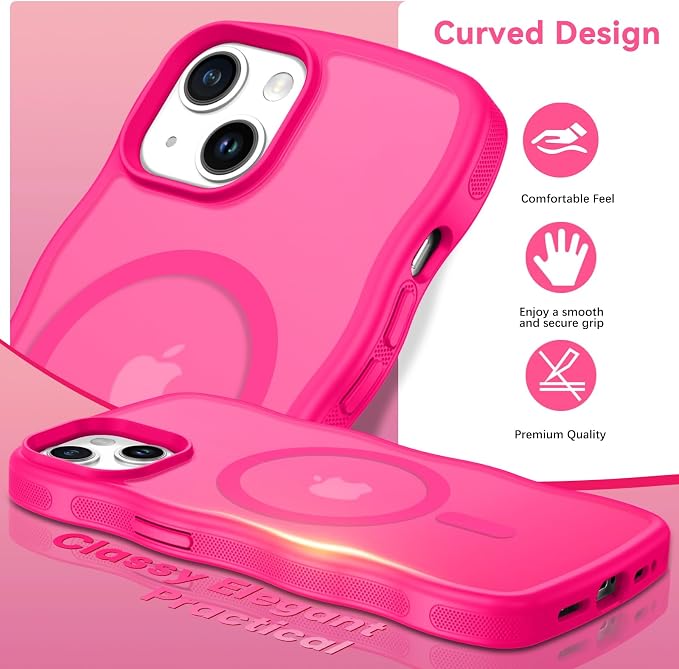 BENTOBEN Magnetic for iPhone 13 Case iPhone 14 Case, Cute Wavy [Compatible with MagSafe] Matte Anti-Slip Bumper Women Girls Boys Protective Cover for 13/14 6.1" Hot Pink - Image 7