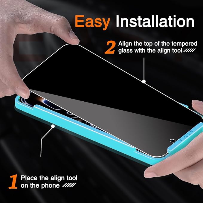 Milomdoi Privacy Screen Protector for iPhone 17 Pro, Tempered Glass | 3+3 Pack, 9H+ Hardness, Camera Lens Protector, Military Grade Shatterproof, Easy Installation, No Bubbles, Case Friendly - Image 3