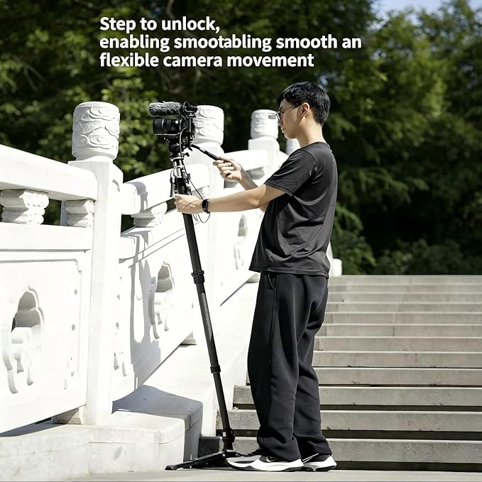YC Onion PINETA Pro XL Pedal Base, Aluminum Alloy Monopod Foot Support with Quick Release, Adjustable Hidden Extendable Feet, 10kg Payload, 1/4 Inch ARRI Locating Holes for Camera Monopod - Image 5