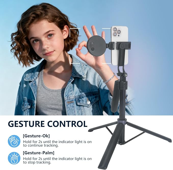 Auto Face Tracking Tripod for iPhone with Light and Remote Control | 360° Rotation Selfie Stick for iPhone/Android, No App, Phone Tripod for TikTok, Live Streaming, Vlogging - Image 3