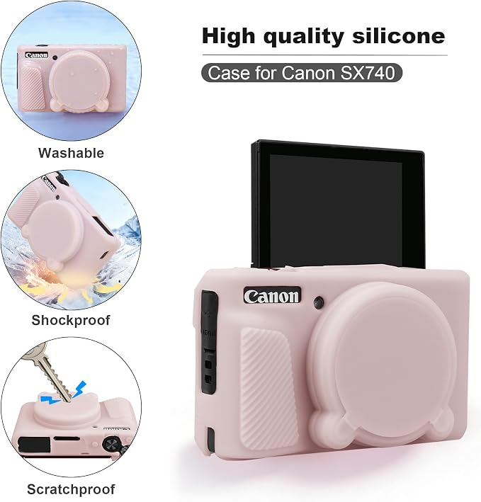BOVKE Hard Case+Silicone Cover for Canon PowerShot SX740 Camera, Jelly Pink | SX740 SX730 Digital Camera Shockproof EVA Storage Bag & Soft Silicone Protective Case with Removable Lens Cover, Wrist Strap - Image 4