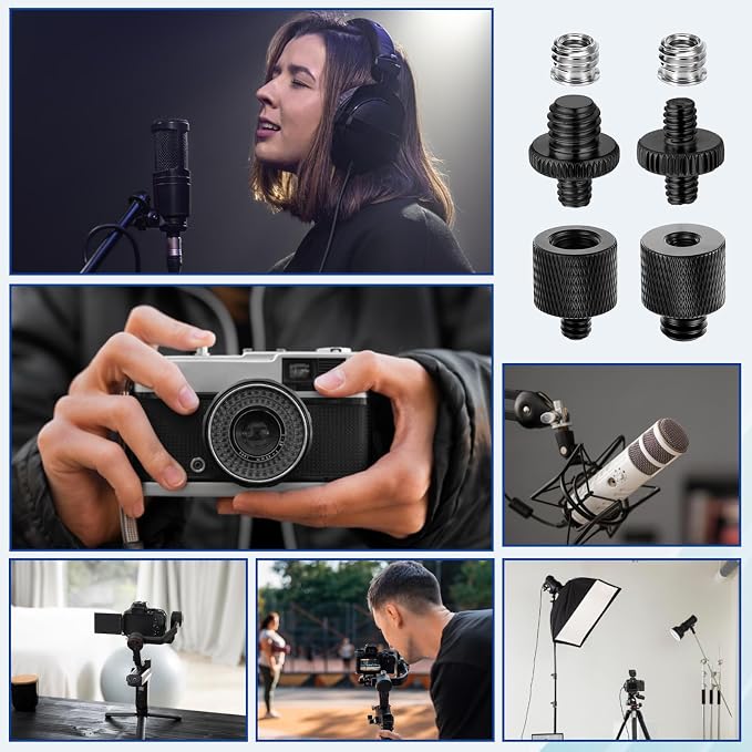 Xthrotsenk Tripod Screw Adapter 6 Pcs Aluminum Threaded Converter 1/4 Male to 3/8 Female and 3/8 Male to 1/4 Female for Tripod Camera Monitor Mic Stand Light Stand (Black) - Image 7
