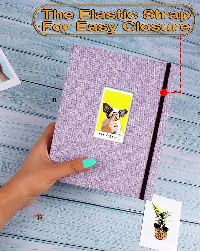GPIRAL 2x3 Photo Album 208 Vertical Photos - Linen Front Window, Photo Album 2x3 Compatible with K-pop Photocards, Fujifilm Instax Mini Film 7s 8 9 11, Polaroid Snap/PIC 300, Zip Printer, Lilac Purple - Image 2