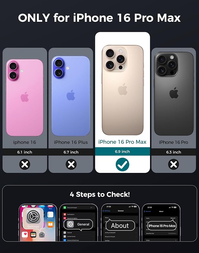 Goton 3 in 1 for iPhone 16 Pro Max Case with Privacy Screen Protector Black | Glass Camera Lens Protector,Compatible for MagSafe,Invisible Kickstand, Shockproof Phone Cover for iPhone 16 Promax - Image 2