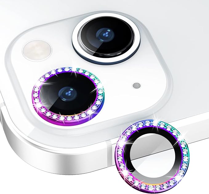for iPhone 13/13 Mini Camera Lens Protector Bling Diamond, Colorful | Individual Metal, 9H Hardness, Scratch Resistant, Shockproof, Drop Protection, Case Friendly, Stylish Accessories by Xfilm