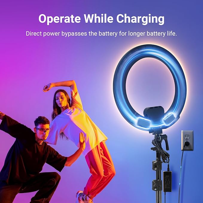 NEEWER 18" Ring Light, Wireless Professional Edge Lit Lighting with Tripod Stand, 45W 2900K-7000K CRI97+, 14.4V 3500mAh Battery, Phone Selfie Video Makeup Studio Streaming Photography, RB18B - Image 7