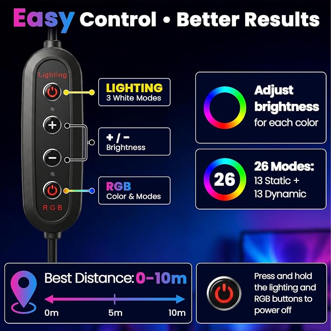 12" Selfie Ring Light with 73" Extendable Tripod Stand and Phone Holder, 38 Color Modes Dimmable RGB Ring Light,3-in-1 Desk & Floor Use for iPhone, Makeup, TikTok, YouTube, Live Streaming - Image 5