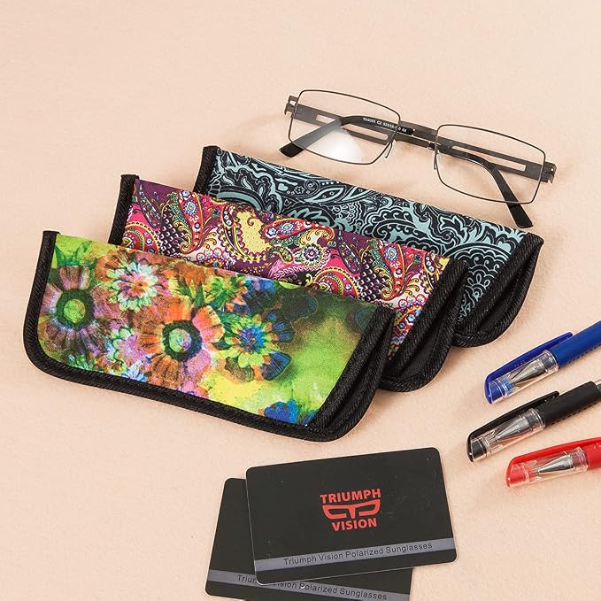 TRIUMPH VISION 3 Pack Reading Glasses Pouch Soft Case Eyeglass Sleeve Slim | Alternative to Bulky Case in bag, Lightweight Lined Padded Protect Optical lens Slip in, Cute Pattern Portable for Daily Use - Image 6