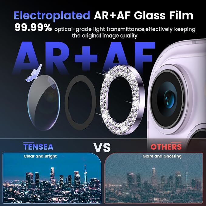 Tensea for iPhone 14/14 Plus Camera Lens Protector Bling, Camera Cover | 9H Tempered Glass Camera Screen Protector, Metal Individual Ring for iPhone14 6.1inch/ 14Plus 6.7inch, HD Clear, Easy Install - Image 3