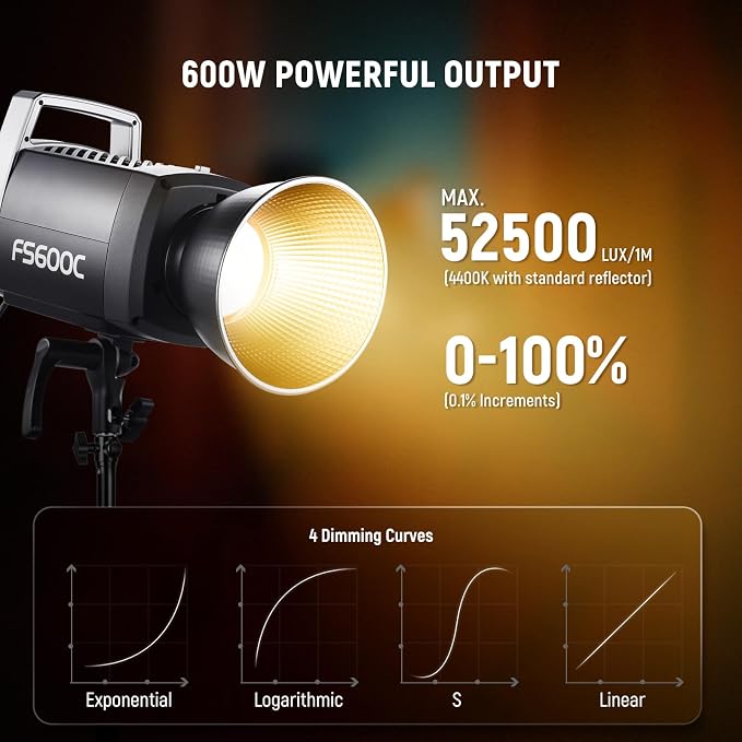 NEEWER Pro 600W RGB LED Video Light APP/2.4G/DMX Control, 2500-7500K 52500lx/1m COB Continuous Output Lighting, CRI95+/TLCI97+ Spotlight with Bag for Studio Photography Recording Streaming, FS600C - Image 2