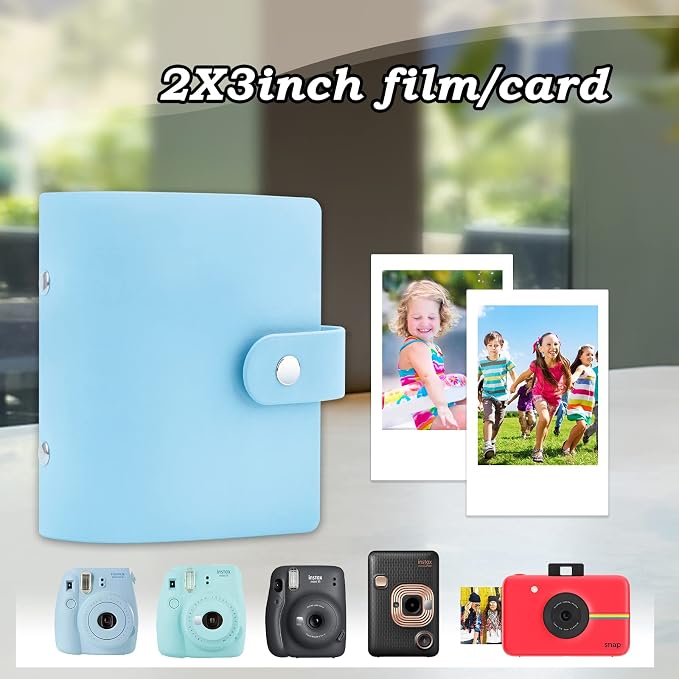 Ruibytree 52 Pockets Small Photo Album 2x3 for Instax Mini, Blue, 1Pack | Pocket-Size, PU Leather Cover, Snap Closure, Acid-Free Pages, Fits Polaroid 2x3 Photos, Kodak Mini Prints & ZINK Photos - Image 2