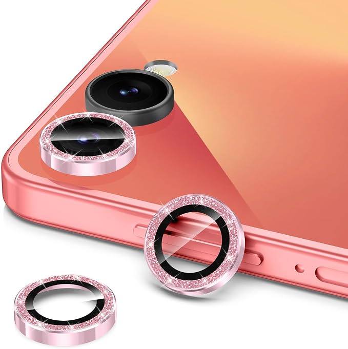for Samsung Galaxy Z Flip 7 Camera Lens Protector, Individual Metal Ring Tempered Glass Lens Cover, [Strong Adsorption] Scratch Resistant Ultra-Thin HD Clear Lens Cover, 1 Set-Pink Sparkly - Image 2