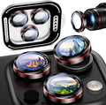 Uyiton for iPhone 17/16/15/14 (Pro Max & Pro) Camera Lens Protector | Unique Lines Text Design, Case-Friendly, Military-Grade Sapphire Glass Metal Camera Cover, Easy to Install, Black+Red by Uyiton