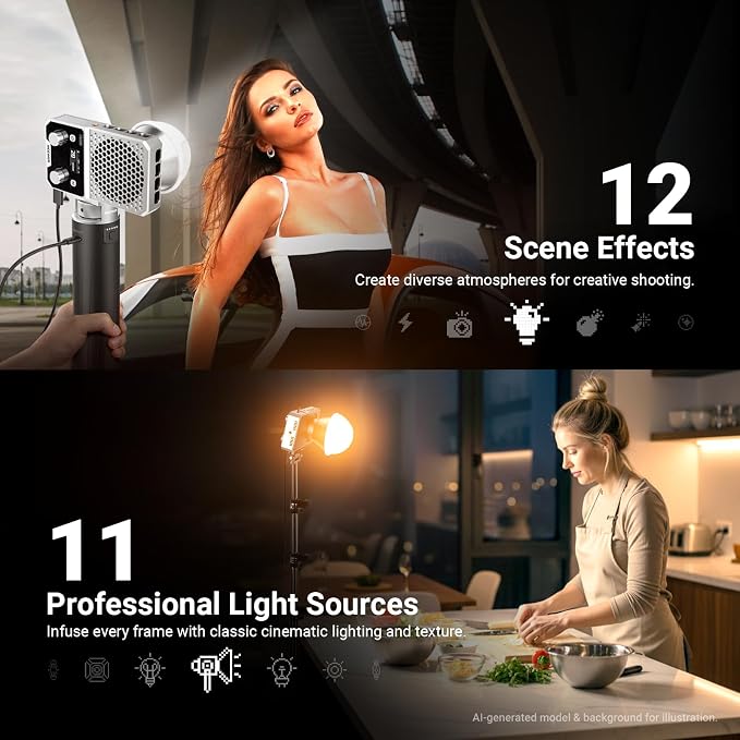 NEEWER FS60B 60W Compact Pocket Bi Color LED Light with APP/Panel Control | COB Continuous Output Lighting, 2700K-6500K, CRI96+, Portable for Professional Studio Photography, Video Recording - Image 5