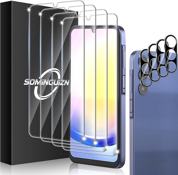 4+4 for Samsung Galaxy A25 5G Screen Protector Camera Lens Protector | 9H Tempered Glass Cell Phone Protector by SOMINGUIZN