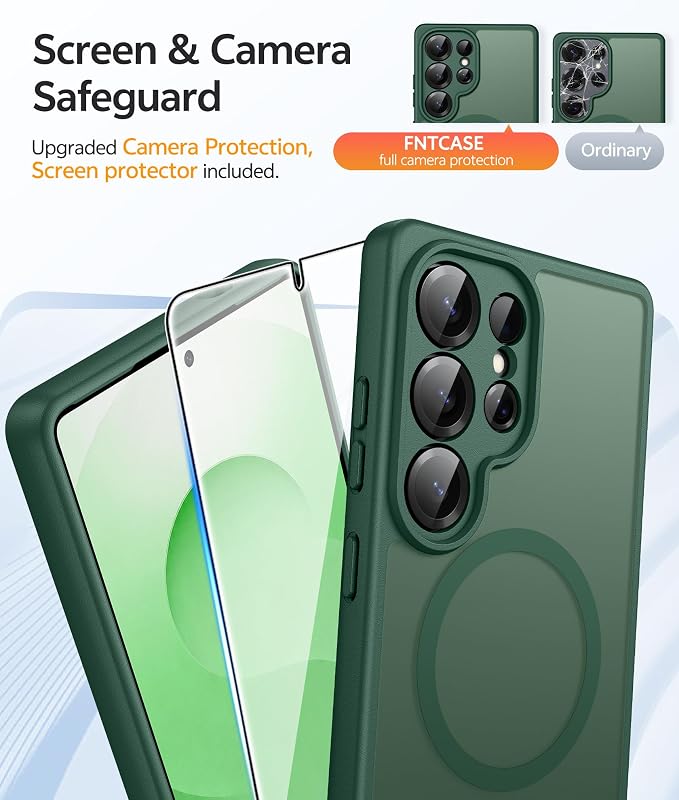 FNTCASE for Samsung Galaxy S25 Ultra Case, Compatible with Magsafe Green | Screen Protector, Full Camera Protection, Translucent Matte, 14FT Military Grade Drop Proof, Protective Phone Cover - Image 4