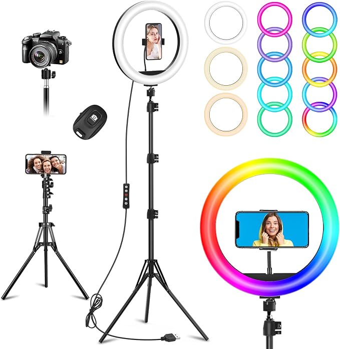 10.3" Selfie Ring Light with Stand and Phone Holder, 73" Tripod 96 RGB Mode | Remote for iPhone &Android Camera. LED Halo Light for Photo/Video Recording/TikTok/Makeup. Vlogging Circle Ringlight Dimmable by Vlogging