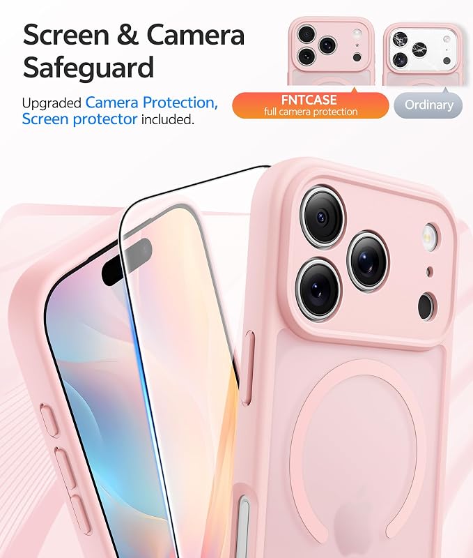 FNTCASE for iPhone 17 Pro Max Case, Fit for Magsafe, Screen Protector | Full Camera Protection, Translucent Matte, 14FT Military Grade Drop Proof, Shockproof Protective Phone Cover, Light Pink - Image 4