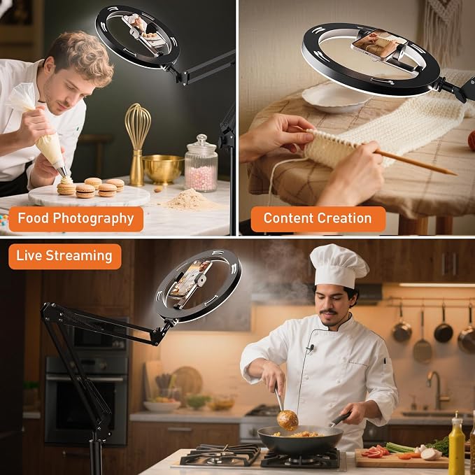 Ring Light Tripod for iPhone Overhead Camera Mount, LUXSURE Ring Light with Stand and Phone Holder with Casters & Flexible Arm, Phone Tripod with Light for Video Recording,Live Streaming,Cooking - Image 5