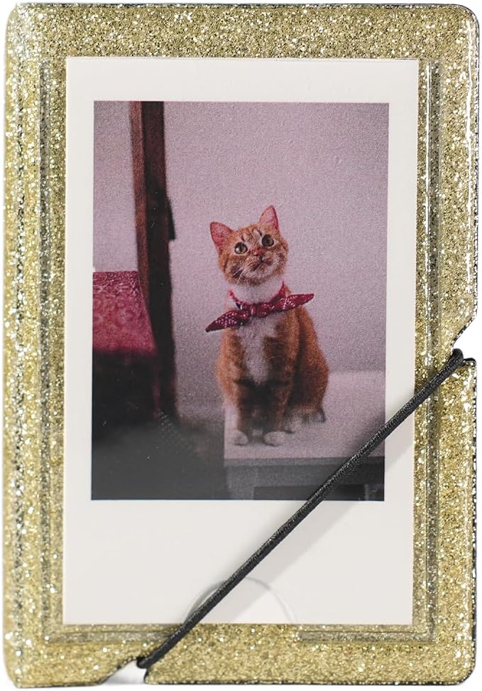 2x3 Instax Mini Photo Album, 28 Pockets Glitter Gold, 1PK | Portable Wallet Size Album Stores 2x3 inch Instant Photos. Fits Polaroid, Instax Mini, Kodak Mini Prints and Zink. by GoldbarleyDesign