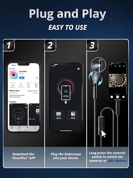 Endoscope Camera with Light, Dual-Lens 1920P HD Borescope with 8 Adjustable LED Lights, IP67 Waterproof Boroscope Inspection Tools, 33ft Semi-Rigid Snake Camera for iOS & Android - Image 6