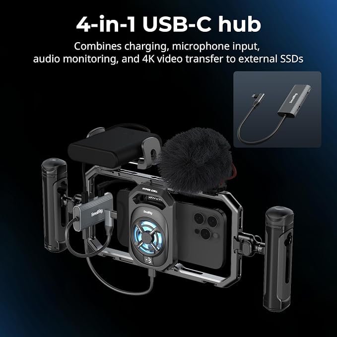 SMALLRIG All-in-One Cooling Dual Handle Phone Cage Kit for iPhone 17/16/Android, 15W Active Cooler & 4-in-1 USB-C Hub, Universal Compatibility 2.5-3.1" Phones, for Live Streaming- 5276 - Image 5
