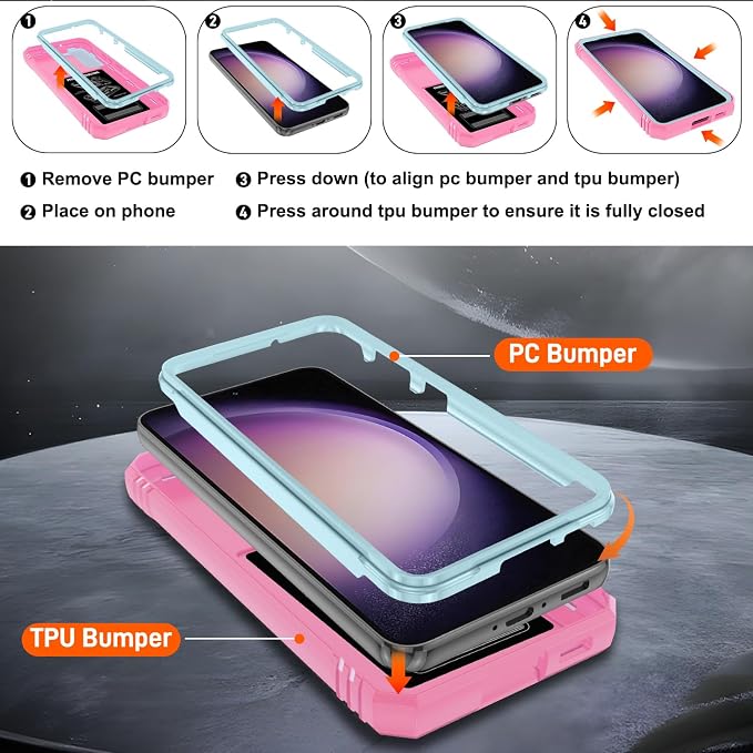 Gritup for Galaxy S23 Phone Case Military-Grade Shockproof with Kickstand | with 2 PCS Screen Protector, Slide Camera Cover, Heavy Duty Outdoor Protection Funda para Galaxy S 23 Cover-Green+Pink - Image 4