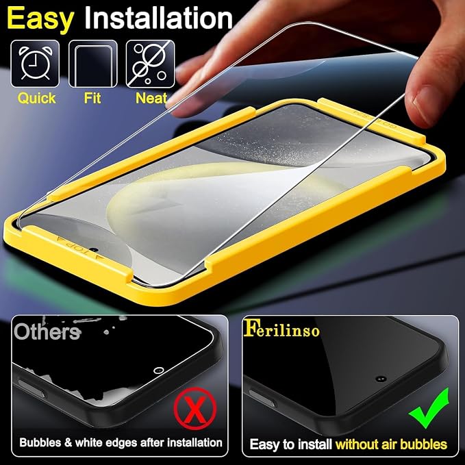 Ferilinso Screen Protector for Samsung Galaxy S24, Tempered Glass | 3 Pack, 9H+ Military-Grade Shatterproof, HD Clear, Case Friendly, Easy Installation Bubble Free, with Camera Lens Protector - Image 4
