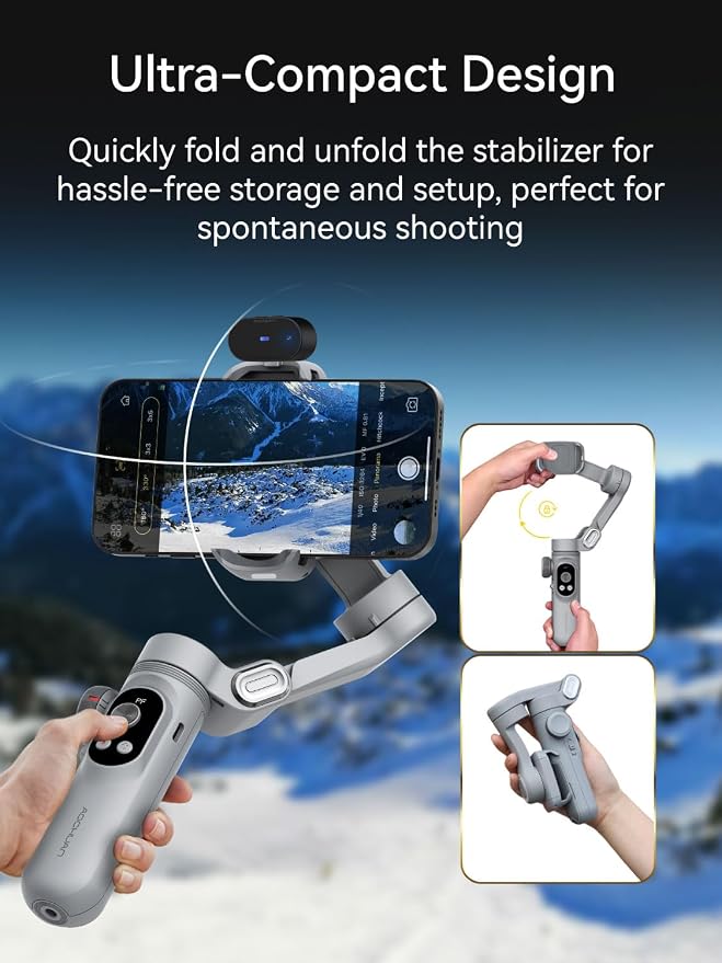 AOCHUAN 3-Axis Phone Gimbal, Gimbal Stabilizer for iPhone w/AI Vision Sensor, Portable for iPhone/Andriod, Phone Stabilizer Built in Fill Light Perfect for TikTok YouTube-Smart XPro AI Grey - Image 9