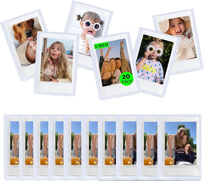 Mini Magnetic Picture Frame for Fujifilm Instax Mini Instant Camera | Fits Mini 13/12/11/41/SE/EVO Camera 2.15"x3.4" Films, Mini Magnet Picture Frames for Fridge, Home, School, White, 20 Pack by wogozan
