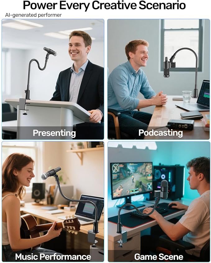 19-in Gooseneck Mic Stand with Desk Clamp, 3/8 & 1/4 Adapters, 360° Swivel | Upgraded Clamp, Heavy Duty & Flexible Arm for Podium, Pulpit, Lecture, Podcast, Sturdy Clamp, Universal Fit for Most Mics - Image 8