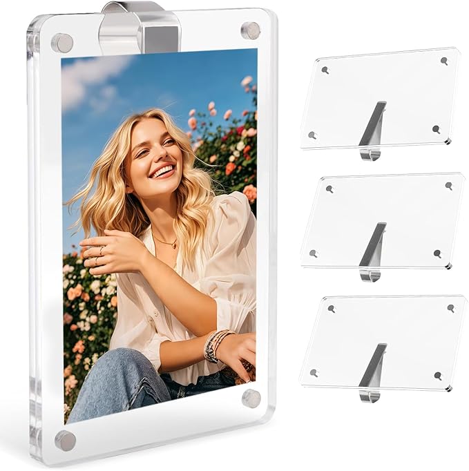 4Pcs Car Clip Picture Holder,Personalized Car Picture Frame,Acrylic Car Photo Holder,Magnetic Car Sun Visor Photo Clip,Visor Clip Photo Frame Hanging Decor Car Accessories for Mom Men Boyfriend Photos by BWLEANSY