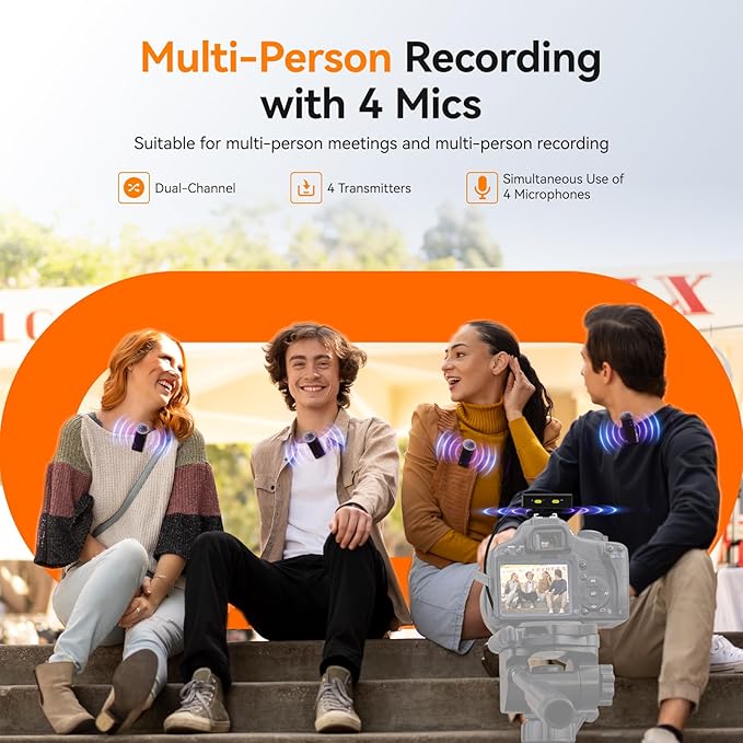 SVBONY D4 4-Person Wireless Lavalier Microphones Systems for Group Videos | Compatible with iPhone, Android, Camera, 2-Level Noise Reduction, 656ft Range, Smart Display, Magnetic Mount,Safety Track - Image 2