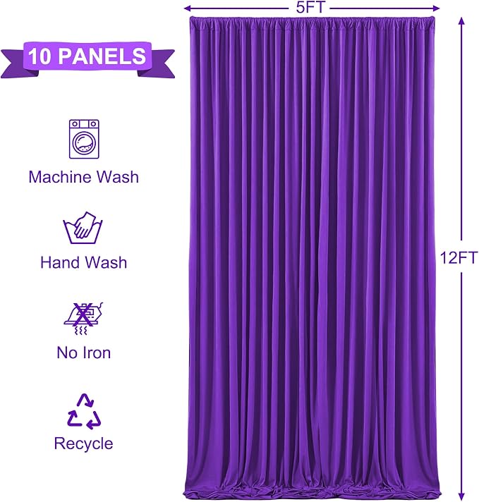 10 Panels Purple Backdrop Curtains for Wedding Party Wrinkle Free Backdrops Curtain Drapes Fabric Decorations Photo Back Drop Cloth for Baby Shower Photography Stage Reception 50ft(W) x 12ft(H) - Image 5