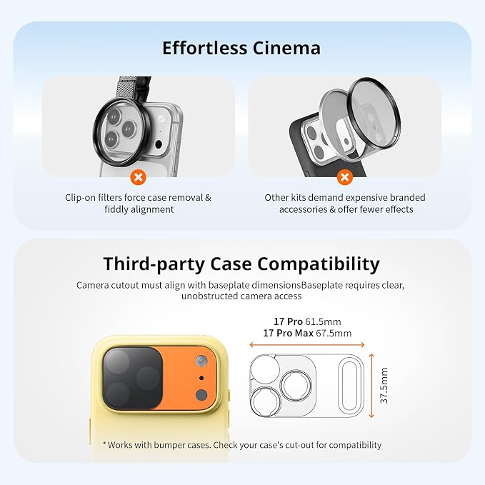 SmallRig Square ND & Black Mist Filter Kit for iPhone 17 Pro, Magnetic Lens Filters with Base Mount, Black Mist Diffusion 1/4 Filter/ND2/ND4/ ND8/ND16/ND32, 6 Pack, Orange- 6072 - Image 4
