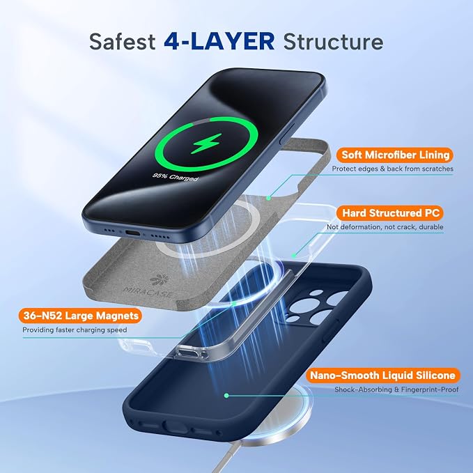 Miracase Magnetic for iPhone 15 Pro Case, Silicone, Soft Microfiber Lining - Image 3