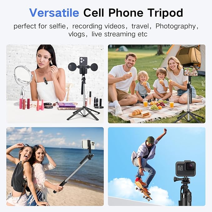 Vlogging Kit for iPhone/Android, Metal Selfie Stick Tripod for iPhone with Light and Microphone,70 inch Tall Adjustable Phone Tripod for TikTok/YouTube Starter Content Creator Essentials Kit - Image 3