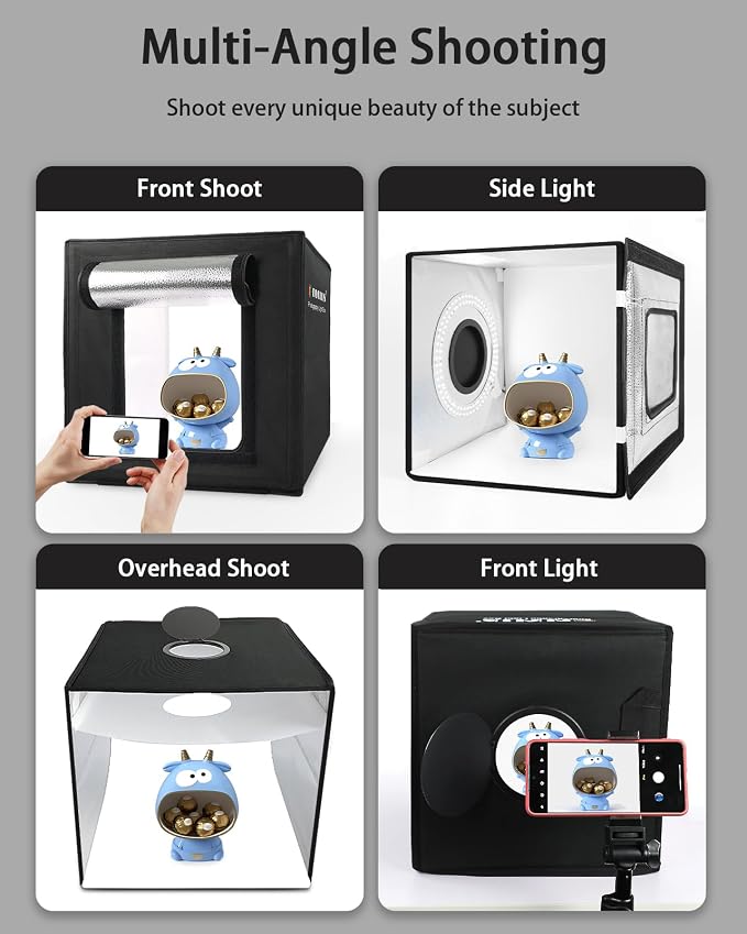 Light Box Photography, Portable Photo Studio Booth Box, 10" x 10" Professional Mini Shooting Tents with 104 LED Lights Dimmable, 6 Backdrops for Small Product: Jewelry, Miniature Models etc. - Image 5