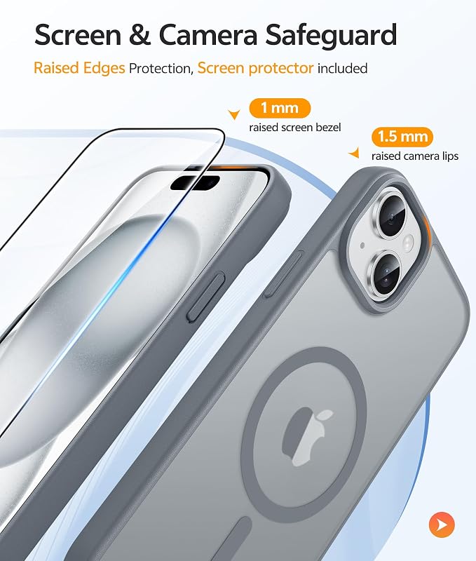 FNTCASE for iPhone 15/14/13 Case, Fit for Magsafe, Glass Screen Protector | Translucent Matte, Magnetic Phone Cases, 14FT Military Grade Drop Protection, Slim Shockproof Protective Cover, Gray - Image 4