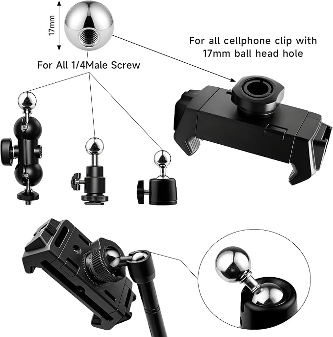 30Pack Camera Tripod Screw Mount Kit, 1/4" & 3/8" Camera Screw Adapter | with Ball Head, Cold Shoe Mount, Phone Clamp, Flash Hot Shoe Adapter for Camera, Tripod, Ring Light, Mic & LED Video Light - Image 6