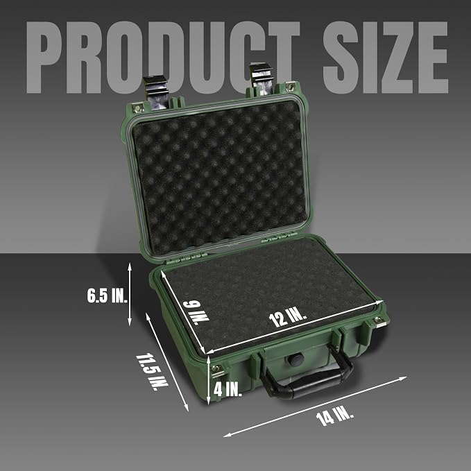 Jack Boss 14x 11.5x 6.5 Inch Hard Case, Portable Weather Waterproof Protective Camera Case with Customizable Foam, Fit Use of Drones, Camera, Equipments, Green - Image 2