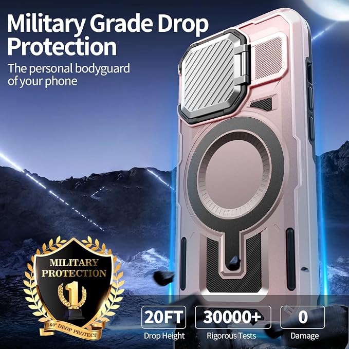 Camera Stand Case for iPhone 12/12 Pro, [Compatible with Mag Safe] [Lens Cover] 2024 Version Military Grade Protective Soft Case for iPhone 12/12 Pro 6.1 inch Men Women, Pink - Image 4