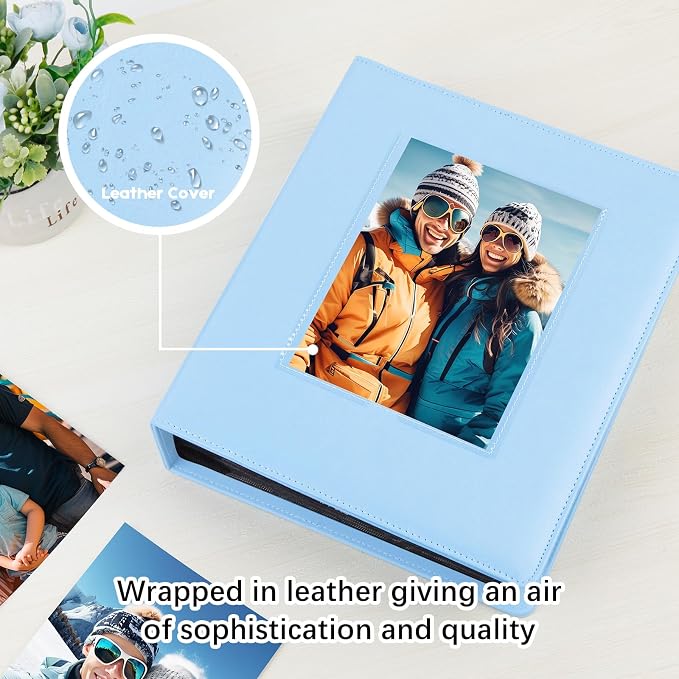 Aevdor 5x7 Photo Album, Holds 272 Photos, Leather Cover, Blue | Clear 5x7 Photo Pockets, Front Display Window, Family, Wedding, Birthday, Anniversary & Travel Memories - Image 4