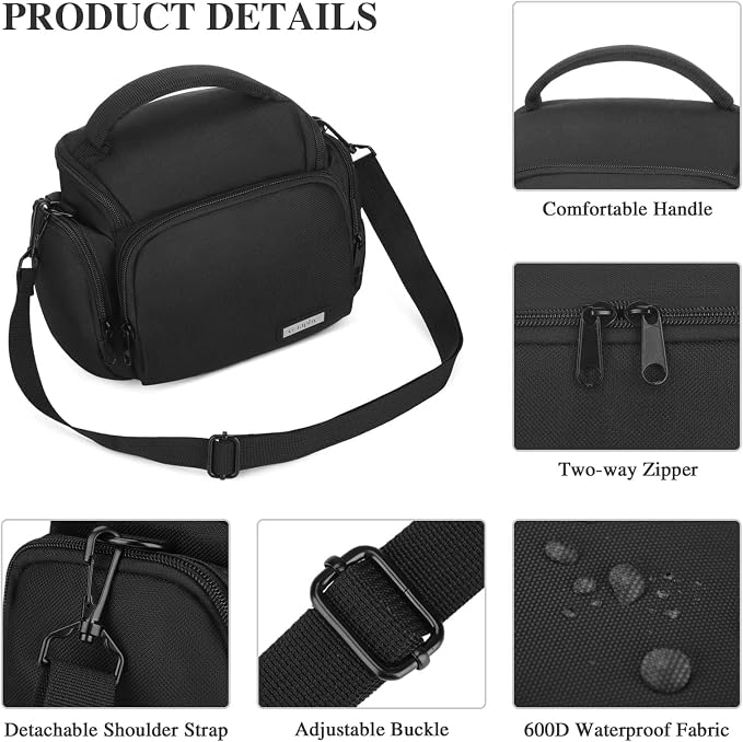 G-raphy Camera Bag Case Small Camera Sling Bags Camera Photography Accessories for DSLR SLR Mirrorless with Removal Straps Black - Image 5